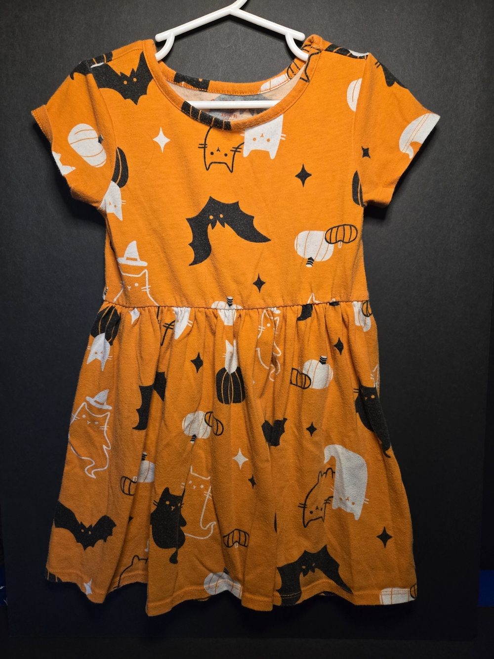 Cat & Jack Orange Halloween Cat, Bat & Pumpkin Print Dress